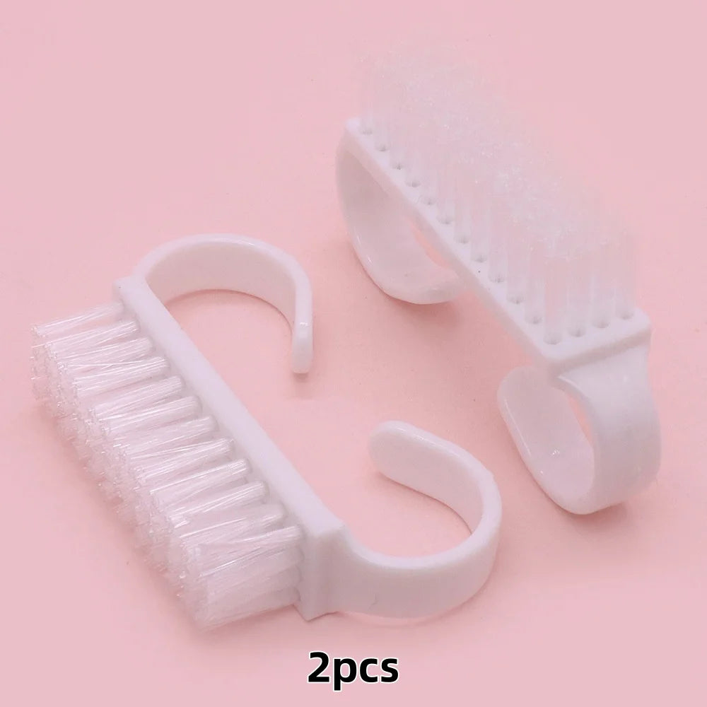 White Nail Cleaning Brush Set – Finger-Ring Manicure Tool