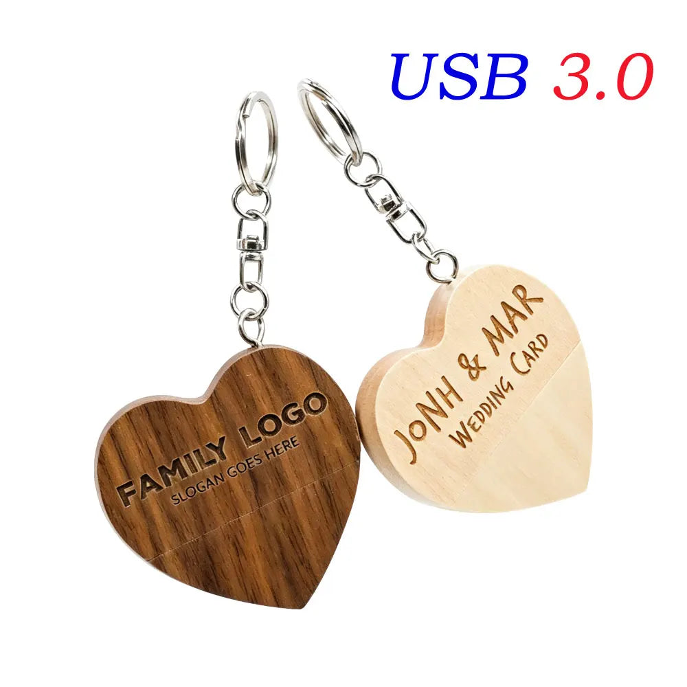 Wooden Heart USB 3.0 Flash Drive | Custom Logo Wedding Gift Custom USB Flash Drive PRIMED