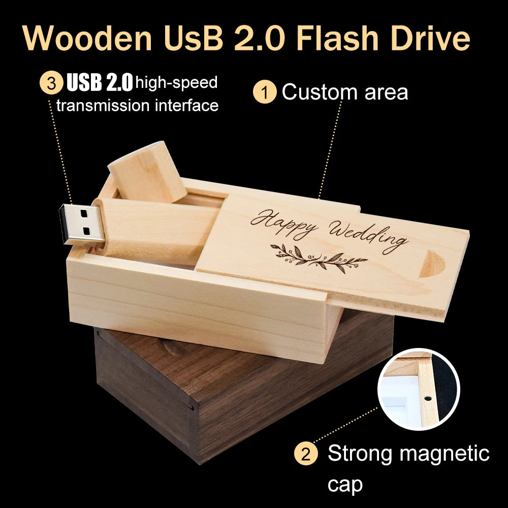 KAWEIDA 10-Pack Wooden USB Flash Drive 128GB Custom Logo Gift USB Flash Drive PRIMED