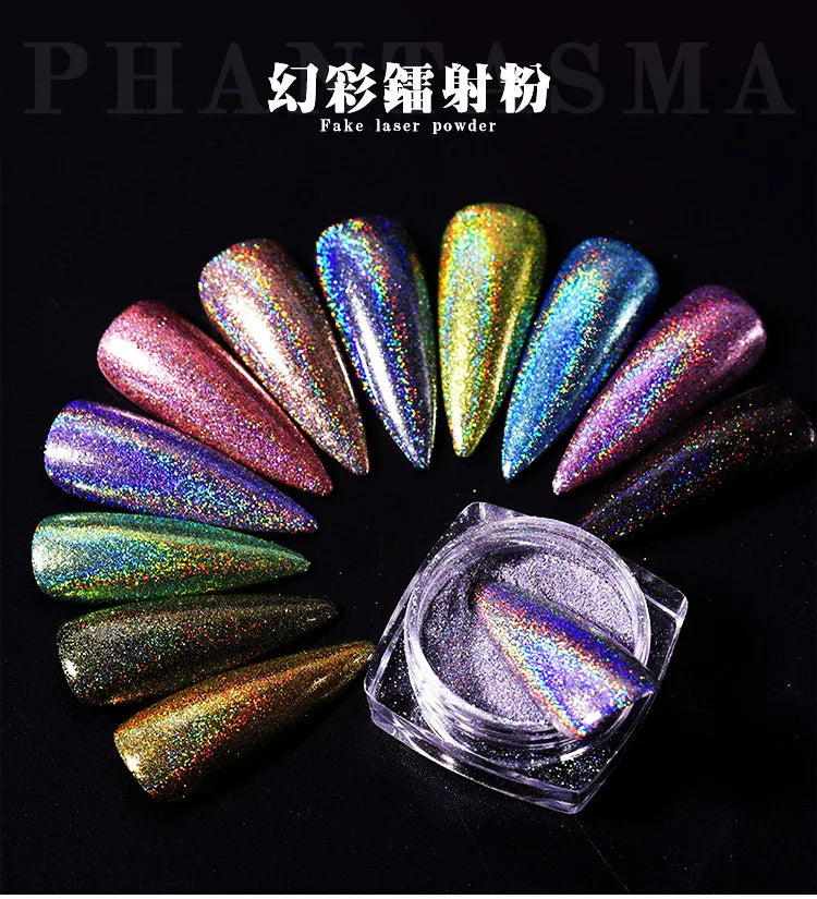 12-Jar Holographic Glitter Nail Powder Set – Mirror Manicure Nail Glitter Powder PRIMED