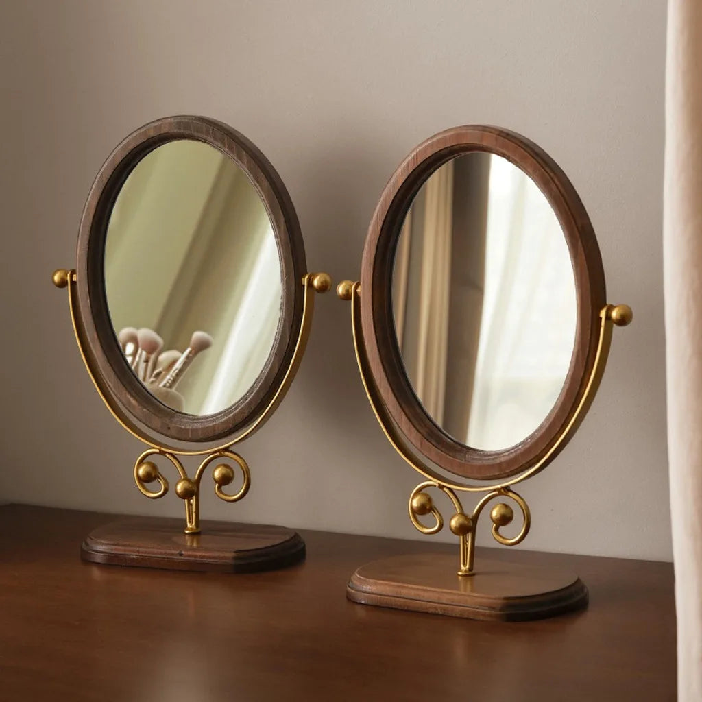 Vintage Oval Vanity Mirror – 360° Rotatable Tabletop Makeup Mirror