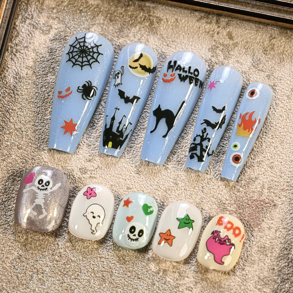 24pcs 3D Halloween Nail Stickers – Pumpkin Ghost Skull Decals Nail Art Stickers PRIMED