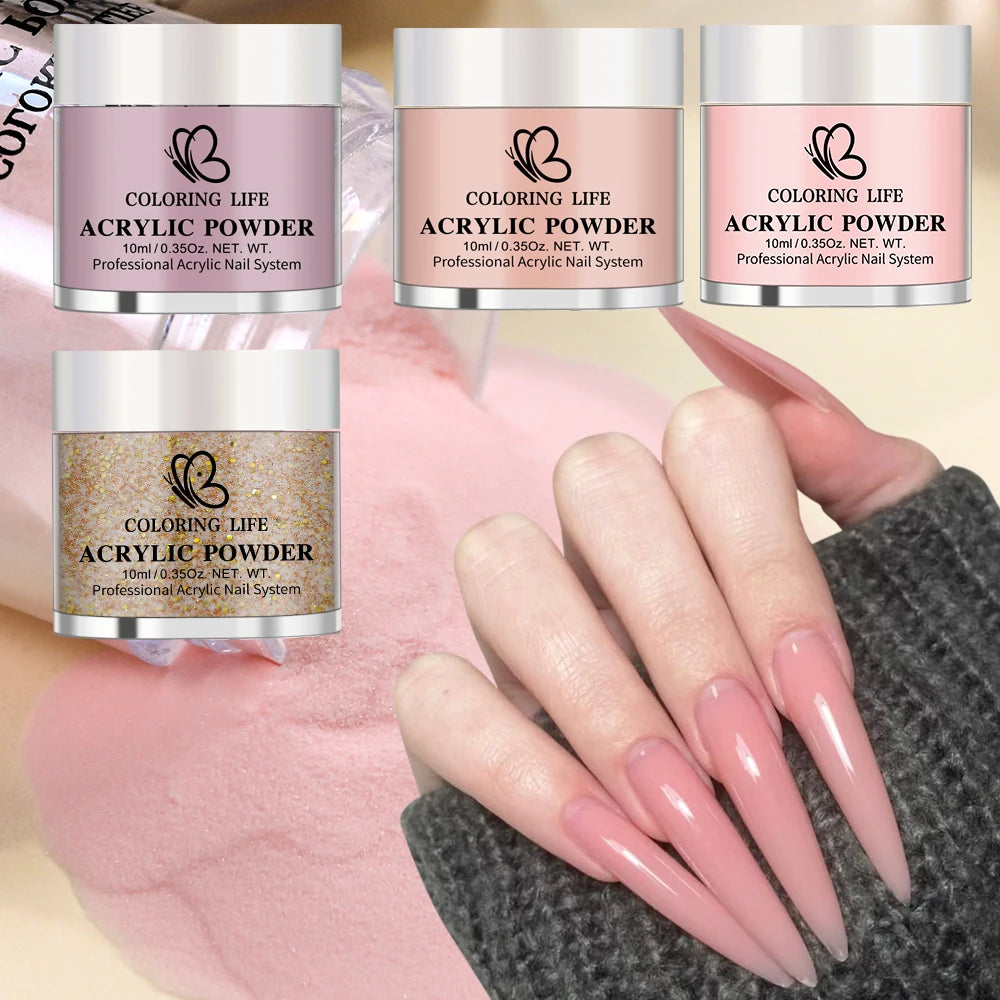Nail Glitter Crystal Powder Set – Nude Pink Purple Gold 4pc