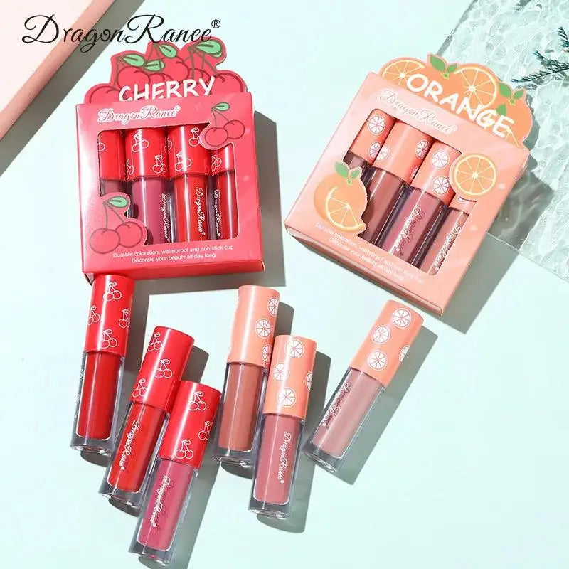 Dragon Ranee 4-Pc Velvet Matte Lip Gloss Set – Fruit Scented Matte Lip Gloss Set PRIMED
