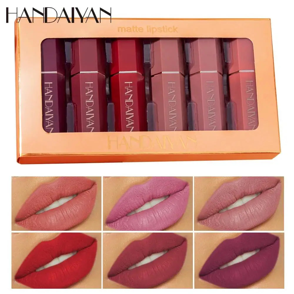 Handaiyan 6-Pc Matte Velvet Nude Lipstick Set – Waterproof Lipstick Set PRIMED