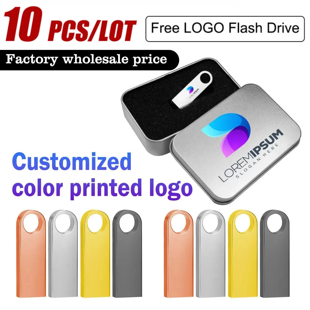10-Pack Metal USB 2.0 Flash Drives 8–64GB | Free Custom Logo USB Flash Drive PRIMED