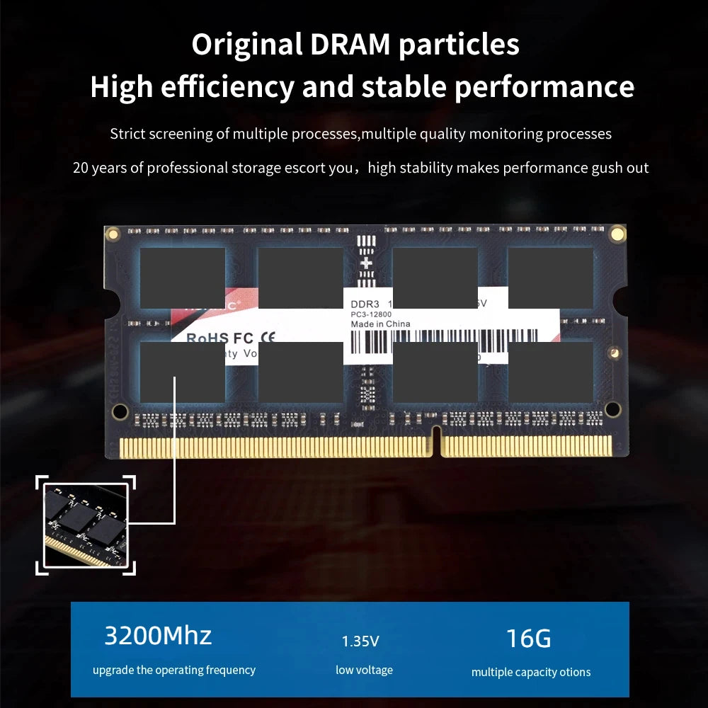 TISHRIC DDR4 3200MHz 16GB Laptop RAM Stick with Heat Sink Laptop RAM Stick PRIMED