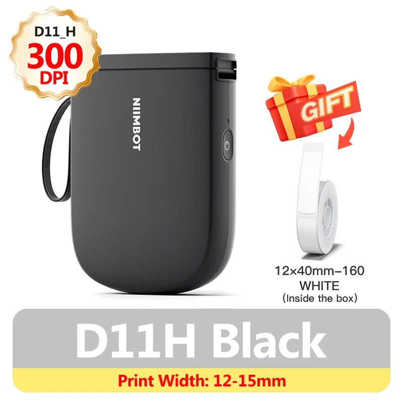 Niimbot D11H 300DPI Bluetooth Thermal Label Printer Portable Bluetooth Label Printer PRIMED 300DPI D11H BK