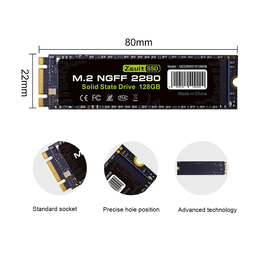 Zsuit M.2 NGFF SATA SSD 128GB–1TB Internal Drive for PC & Laptop