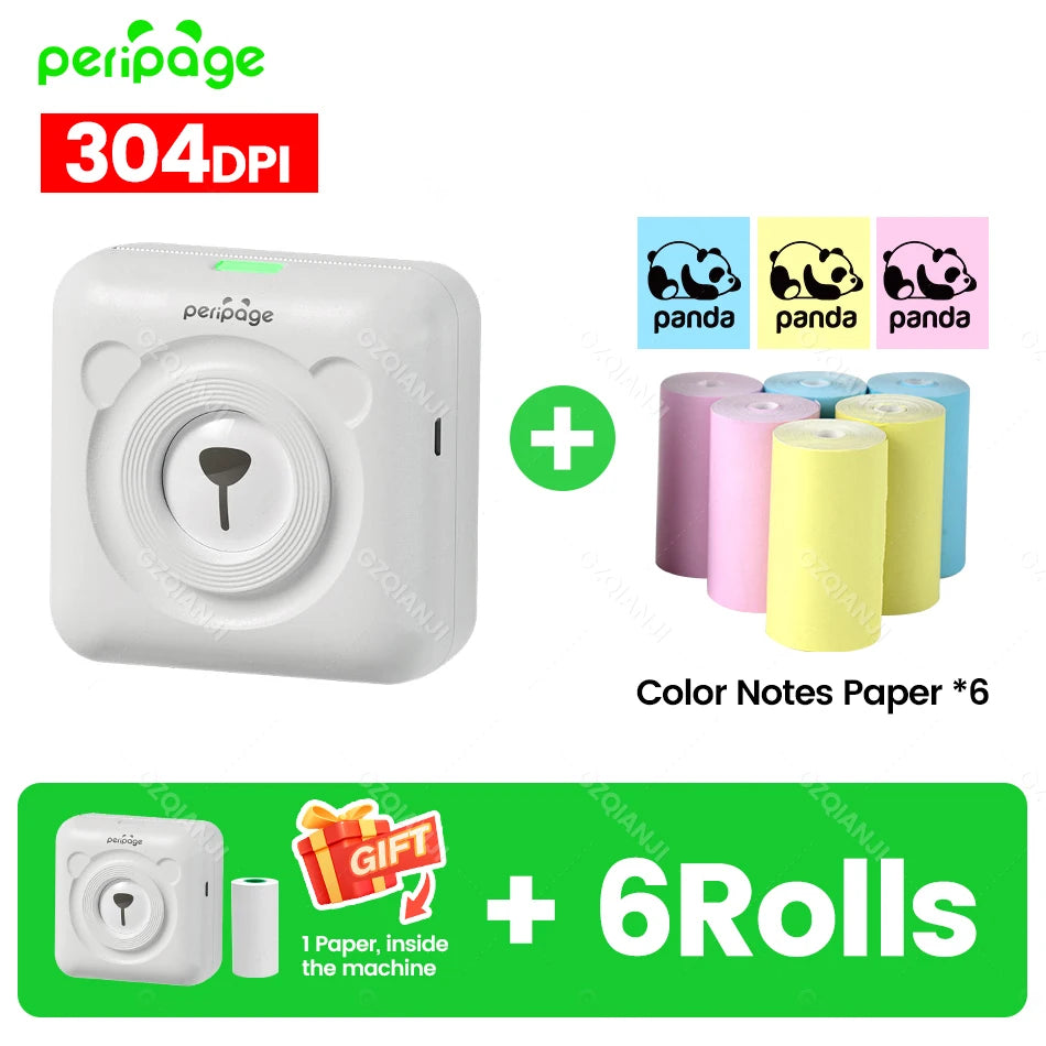 Peripage A6 58mm Mini Bluetooth Thermal Label Printer 300DPI Bluetooth Thermal Printer PRIMED 304WH 6Color