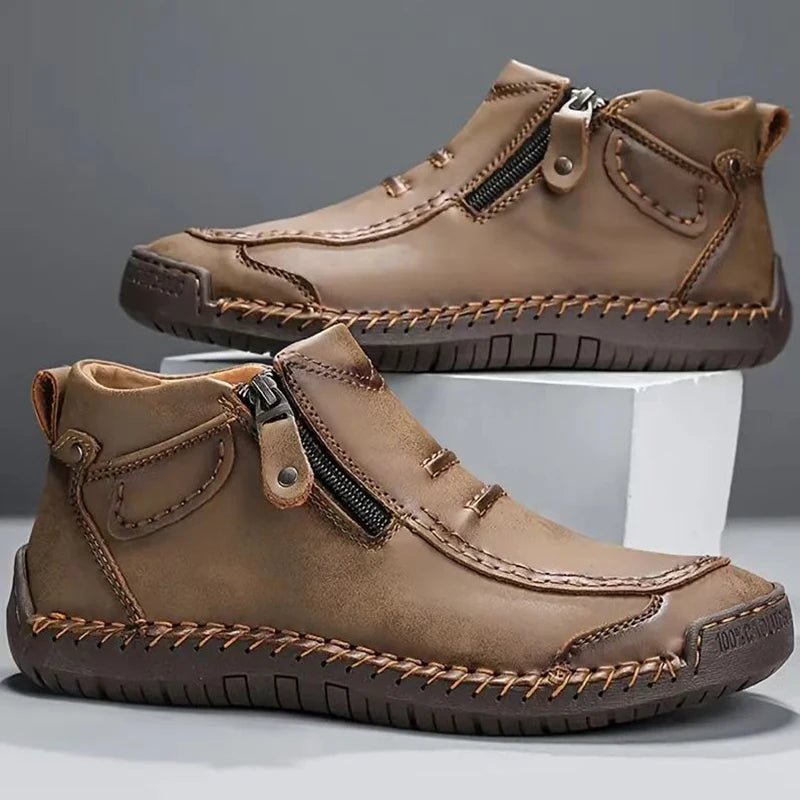 Men's Handmade Split Leather Ankle Boots | Zip Closure Men's Ankle Boots PRIMED Khkai 39