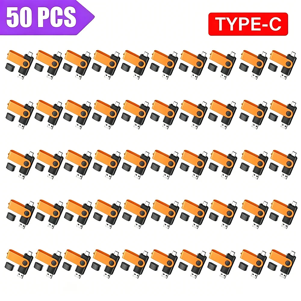 50-Pack Type-C USB Flash Drives | Bulk Business Gift Pendrives USB Flash Drive PRIMED 64 GB Orange