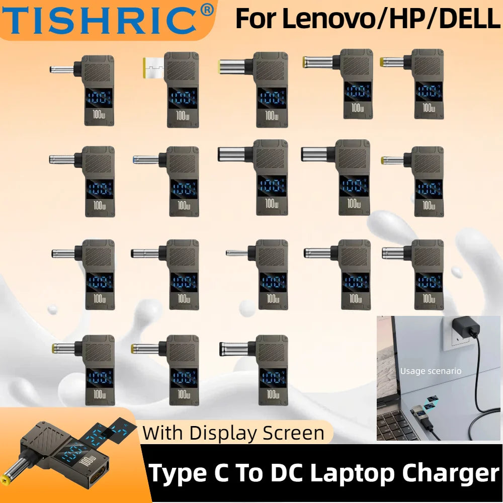 TISHRIC 100W USB-C to DC Laptop Charger Adapter – HP Dell Lenovo