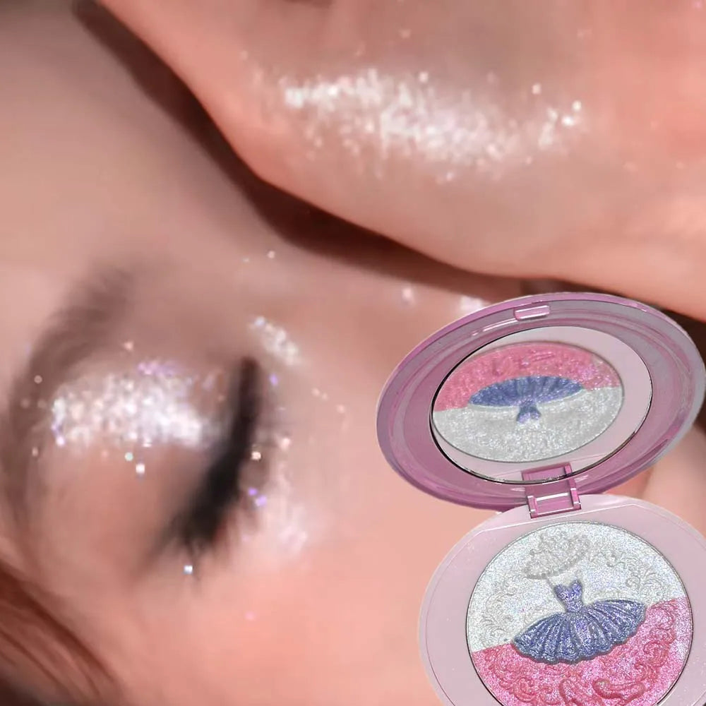3-Color Pearl Shimmer Highlighter Palette – Face & Body Glow