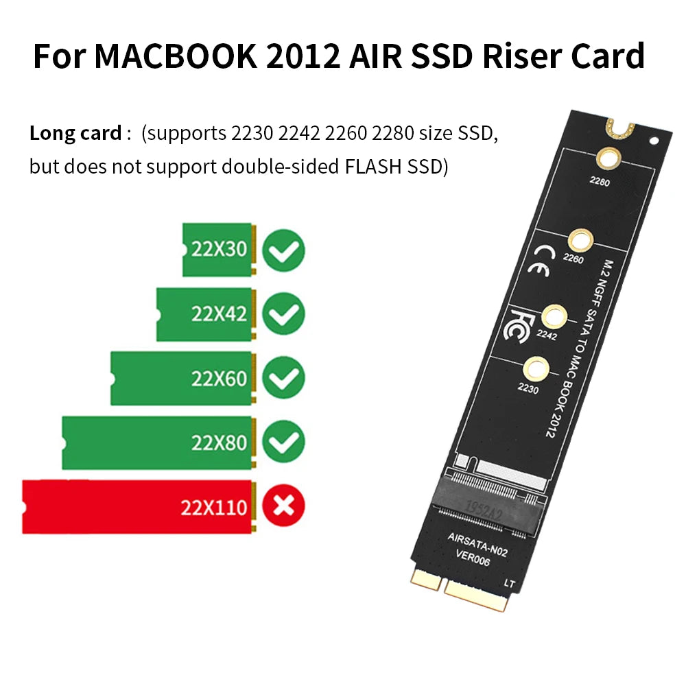 TISHRIC M.2 NGFF SSD Adapter for MacBook Air 2012 A1465 A1466 SSD Adapter Card PRIMED