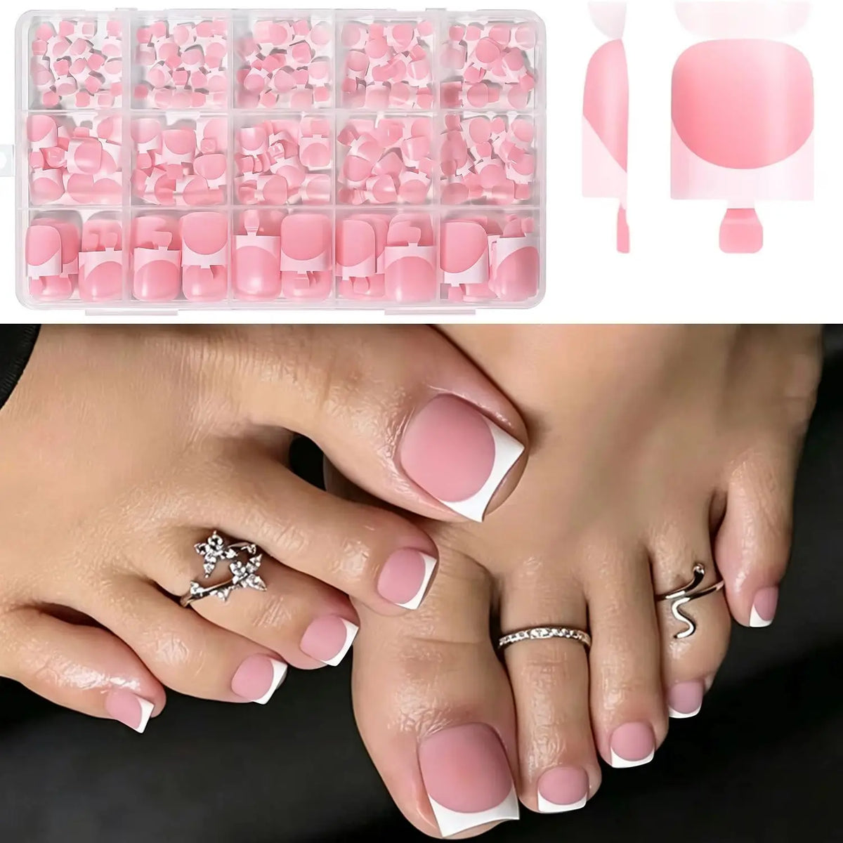 150Pcs Matte Nude Pink French Press-On Toenails Short Square