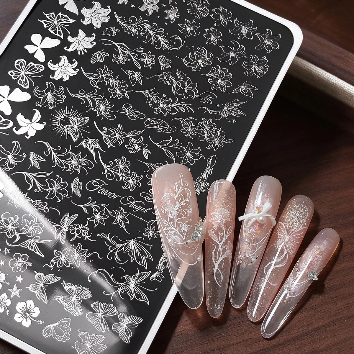Lily & Butterfly Nail Stamping Plate – Floral Steel Template Nail Stamping Plate PRIMED