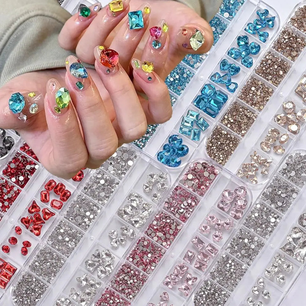 12-Grid 3D Nail Art Rhinestones – Mixed Glass Charms DIY