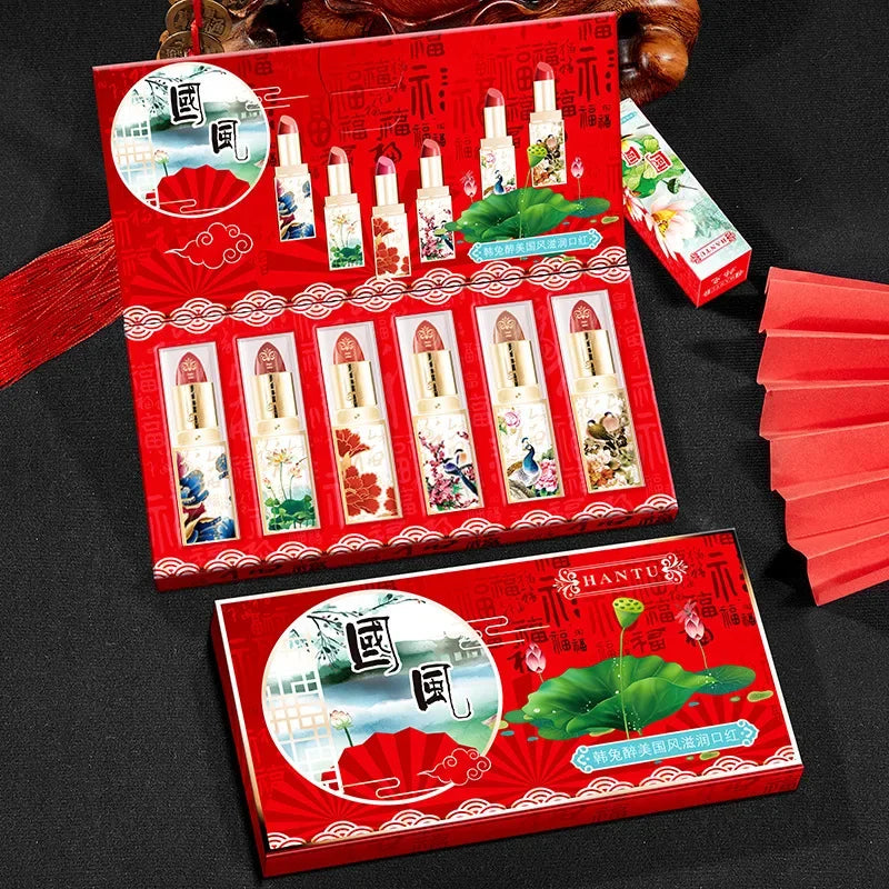 Chinese Style Lipstick Gift Set 6pcs – Moisturizing Red Lip Color Lipstick Gift Set PRIMED 1 set