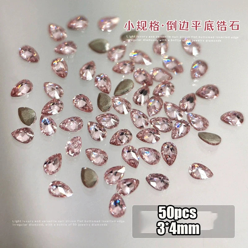 50Pcs Pink Zircon Nail Rhinestones Heart & Oval Manicure Charms Nail Art Rhinestones PRIMED ZD121-3