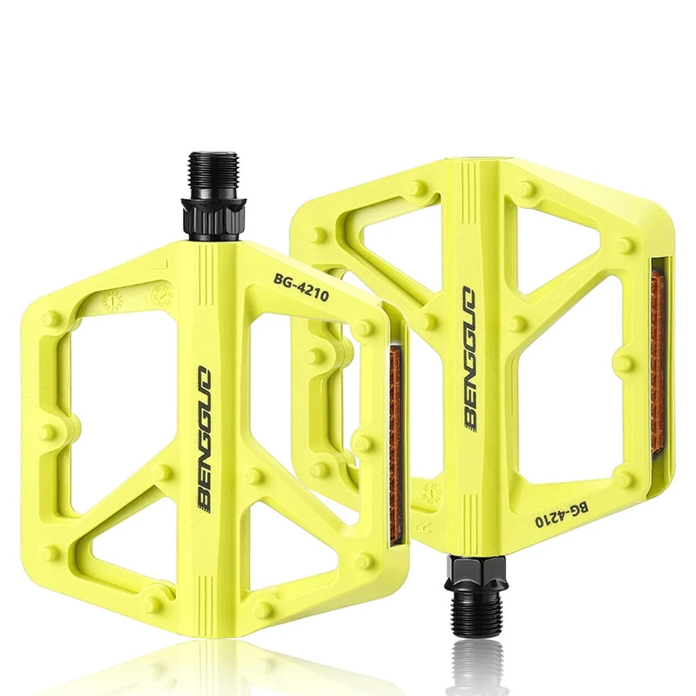 Ultralight Flat Bike Pedals | Double DU Bearing & Reflector Flat Bike Pedals PRIMED Yellow