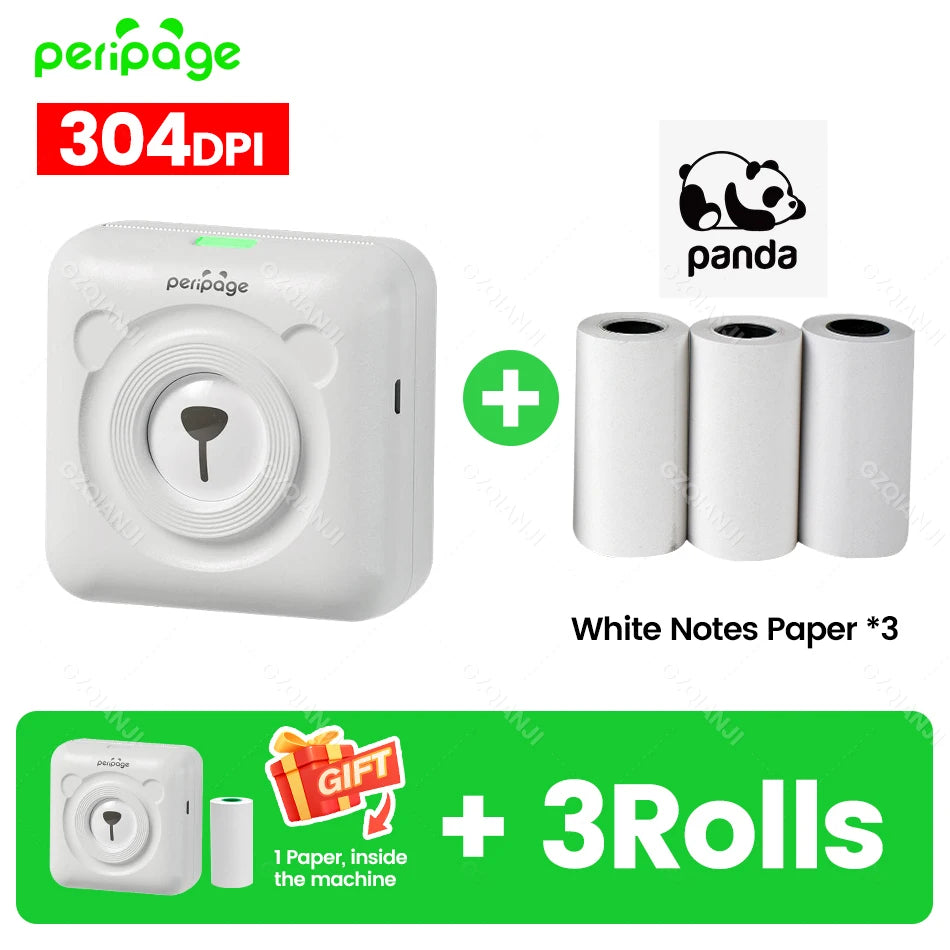 Peripage A6 58mm Mini Bluetooth Thermal Label Printer 300DPI Bluetooth Thermal Printer PRIMED 304WH 3White