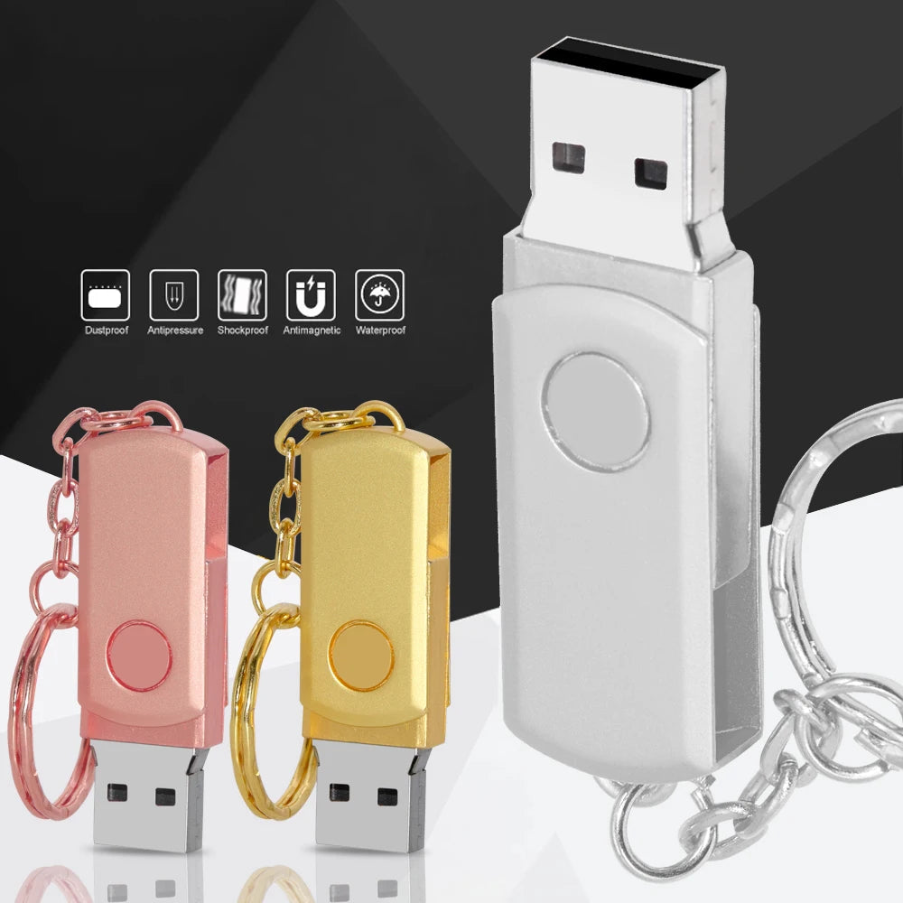 Waterproof Metal Rotating USB Flash Drive 8GB–128GB USB 2.0 USB Flash Drive PRIMED