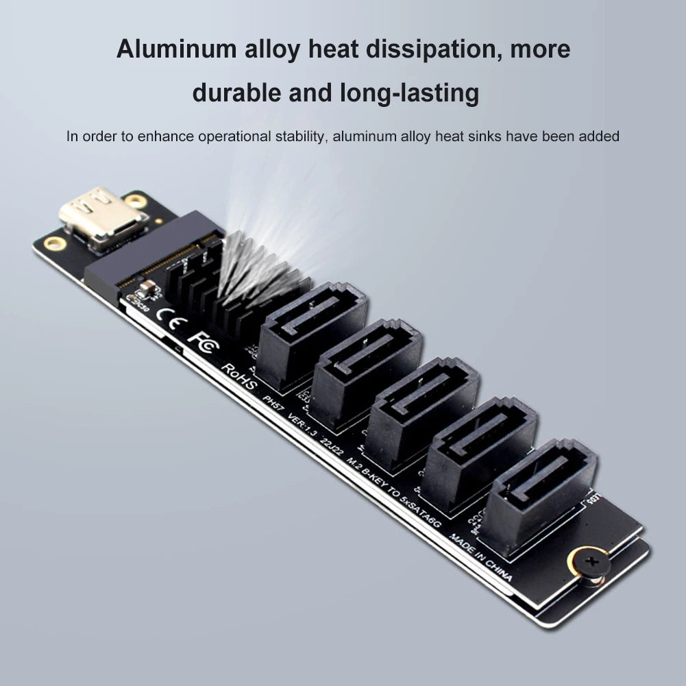 USB-C to 5-Port SATA 3.0 Adapter Card 6Gbps | Plug & Play SATA Expansion Card PRIMED