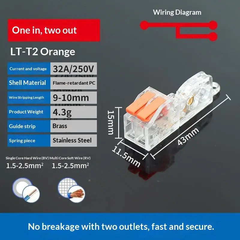 T-Type No-Strip Wire Connector | Quick Branch Terminal Block