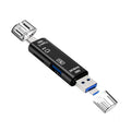 5-in-1 OTG Card Reader USB Type-C Micro USB TF SD Adapter OTG Card Reader PRIMED Black