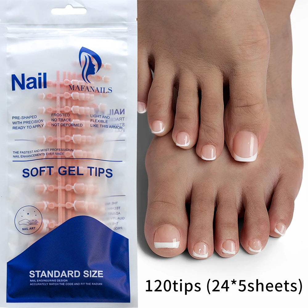 120Pcs French Press-On Toenails – Ultra-Thin Full Cover Acrylic