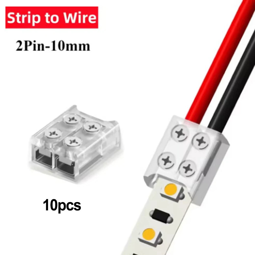 10-Pack 2P LED Strip Connectors 8mm/10mm Solder-Free Screw