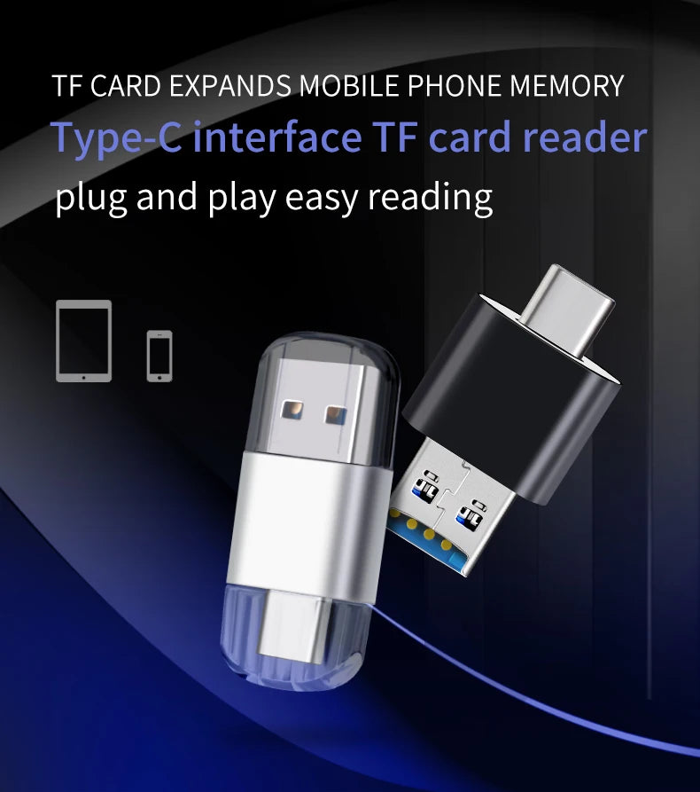 Mini 2-in-1 USB & Type-C TF/SD Card Reader – Metal Adapter USB Card Reader PRIMED