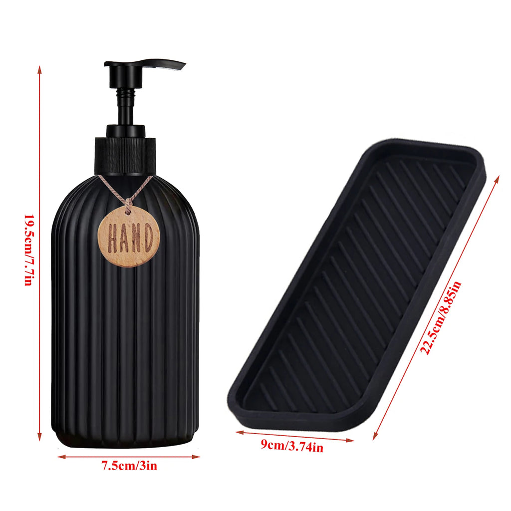 2-Pack Black Soap Dispensers & Silicone Tray – 500ml Refillable Soap Dispenser Set PRIMED
