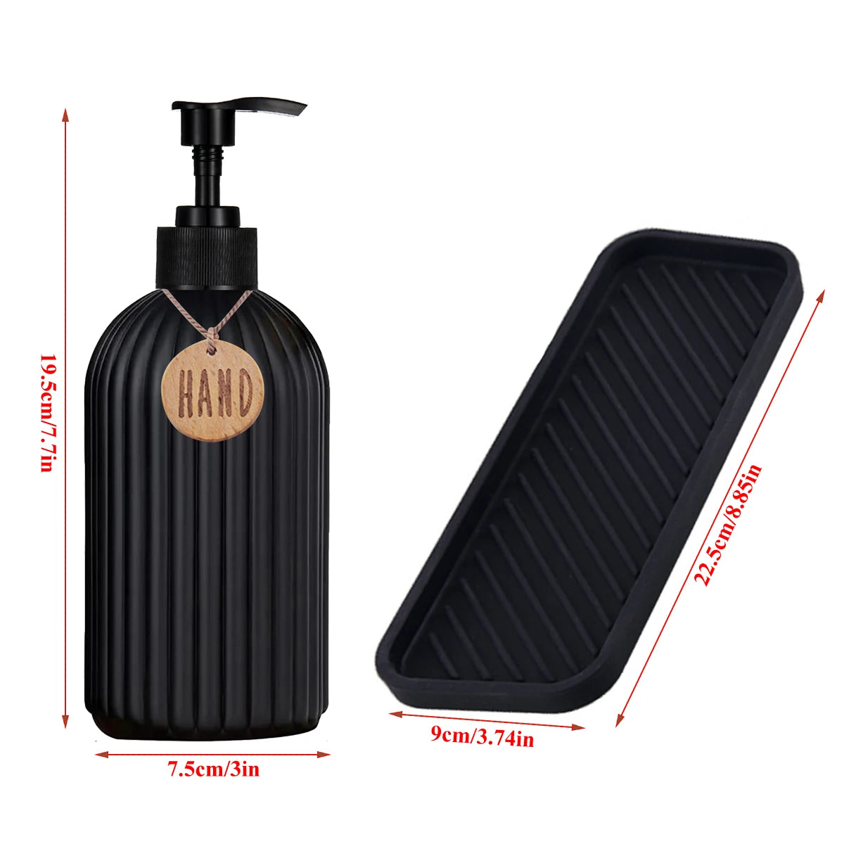 2-Pack Black Soap Dispensers & Silicone Tray – 500ml Refillable Soap Dispenser Set PRIMED
