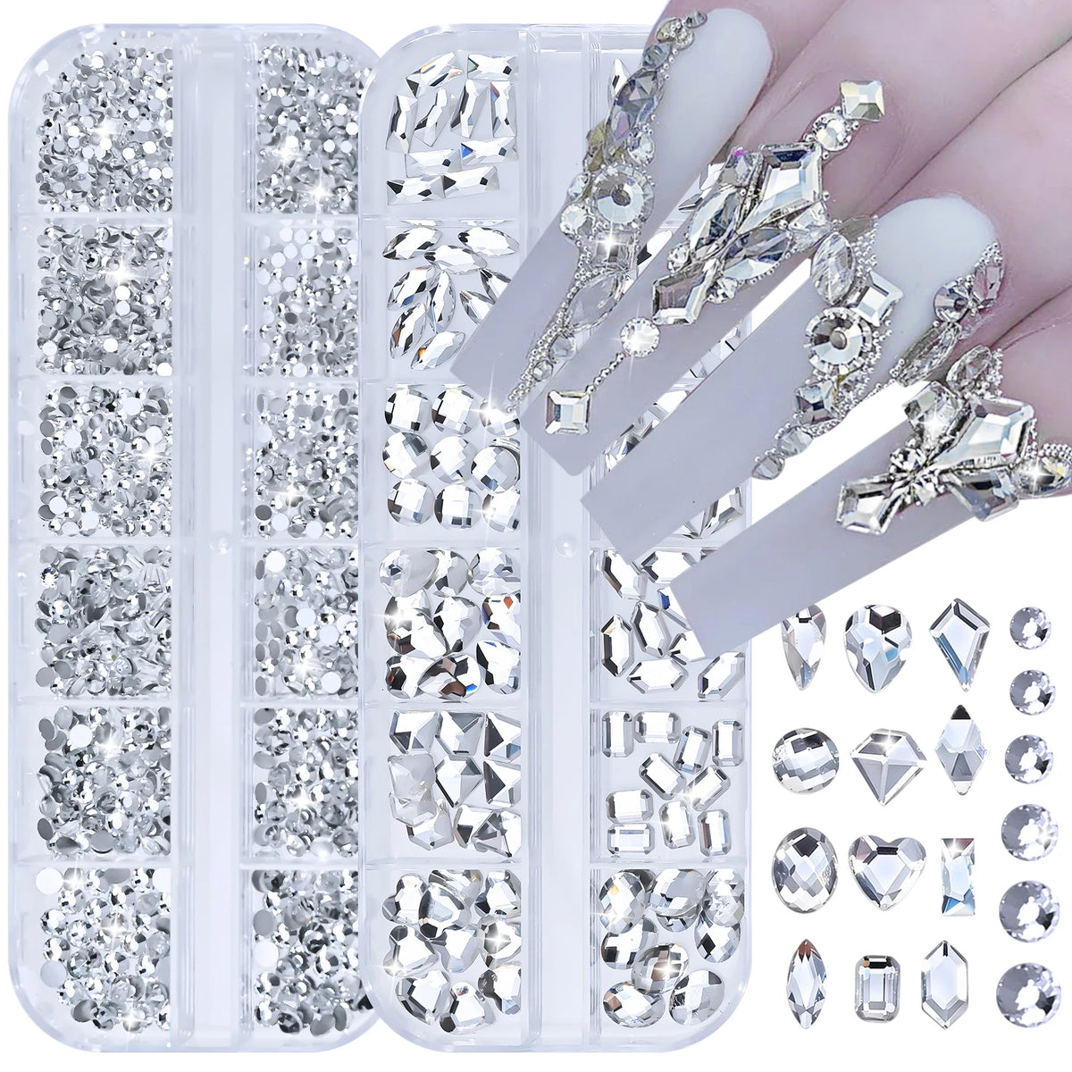 2-Box Nail Art Rhinestones – Mixed Shape Sparkling Gems Set Nail Art Rhinestones PRIMED
