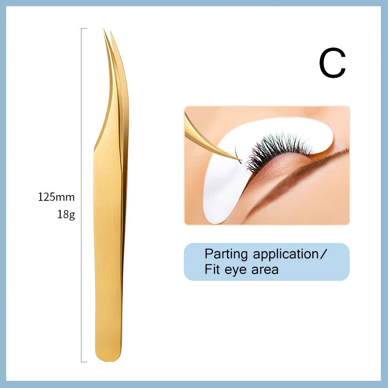 Professional Gold Eyelash Extension Tweezers | Stainless Steel Eyelash Extension Tweezers PRIMED C
