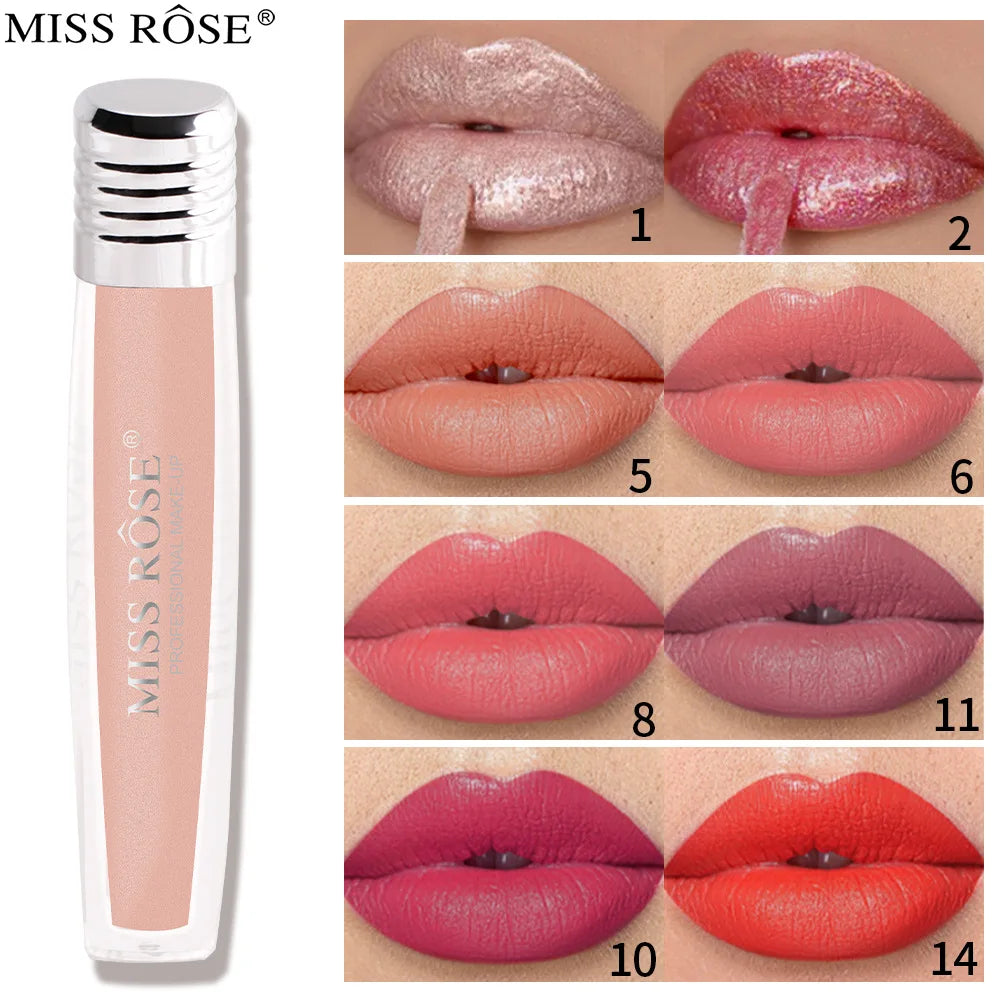 MISS ROSE Velvet Matte Longwear Lipstick & Pearl Lip Glaze Matte Lip Glaze PRIMED