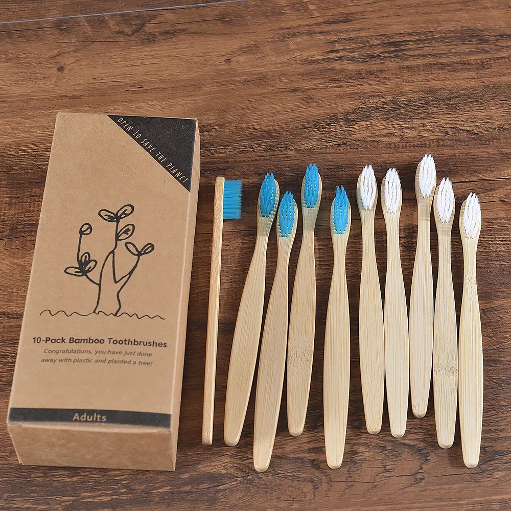 10-Pack Bamboo Toothbrush – BPA Free Soft Charcoal Bristles