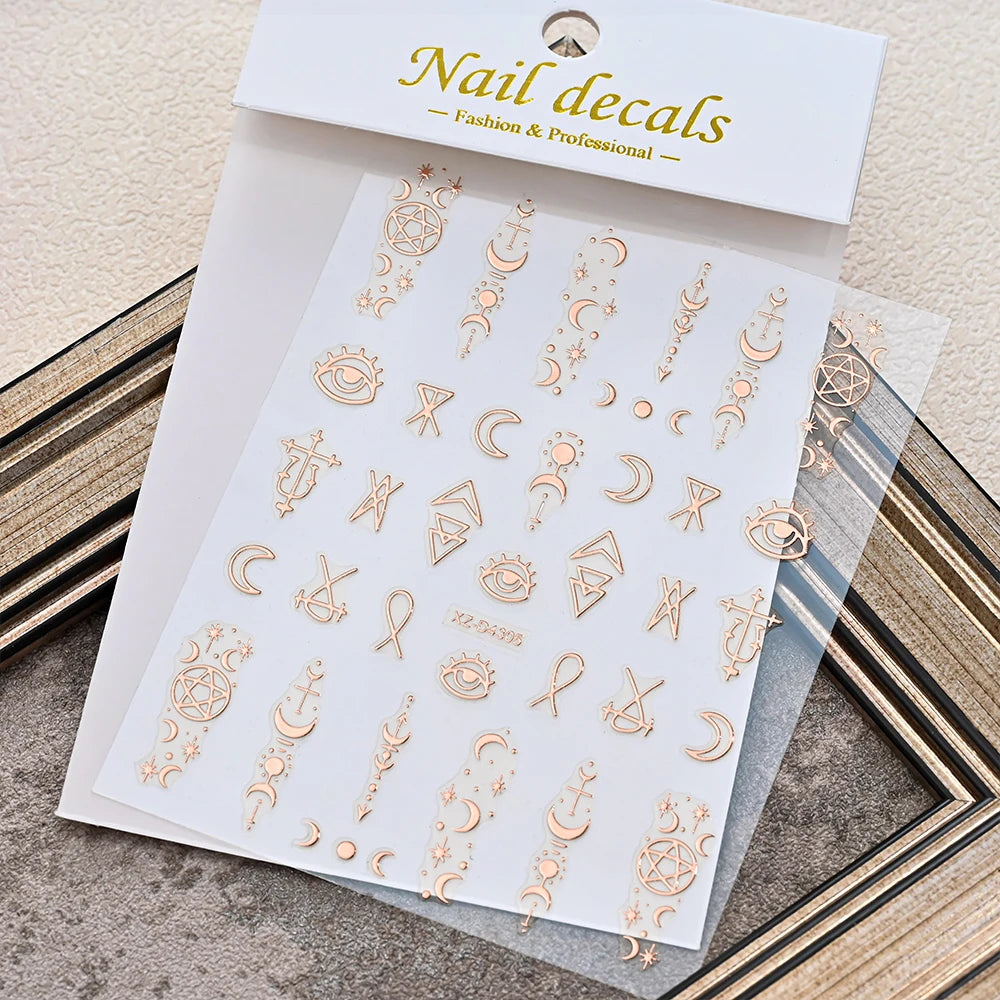 Rose Gold 3D Nail Stickers – Sun Moon Star Bohemian Art