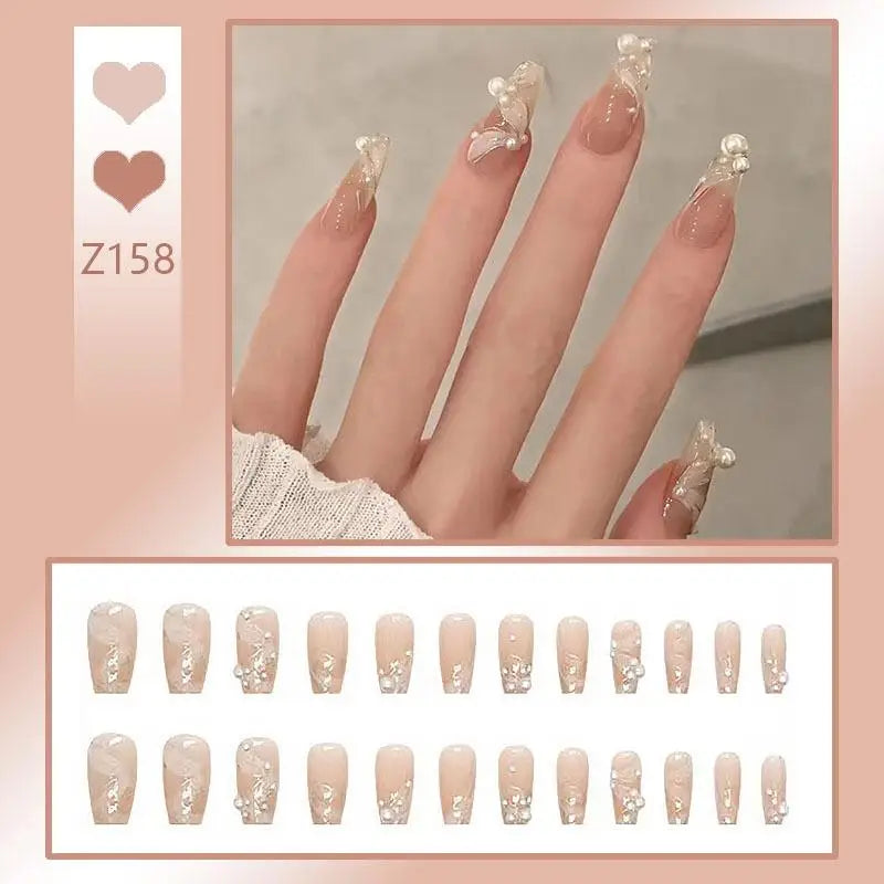 French Press On Nails Set – 24 Short Acrylic Tips with Glue
