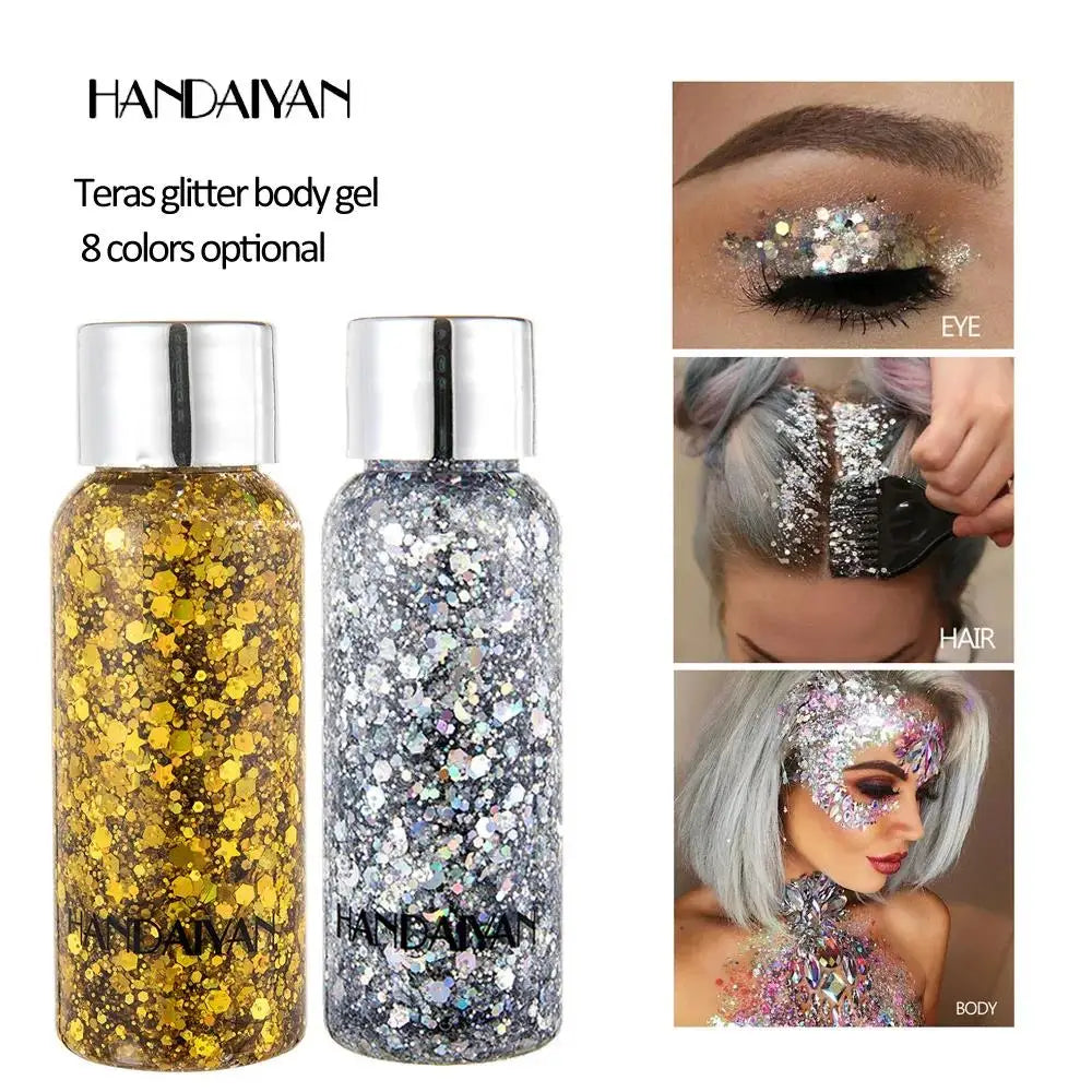 HANDAIYAN Body & Face Glitter Gel – Waterproof Sequins Makeup Body Glitter Gel PRIMED