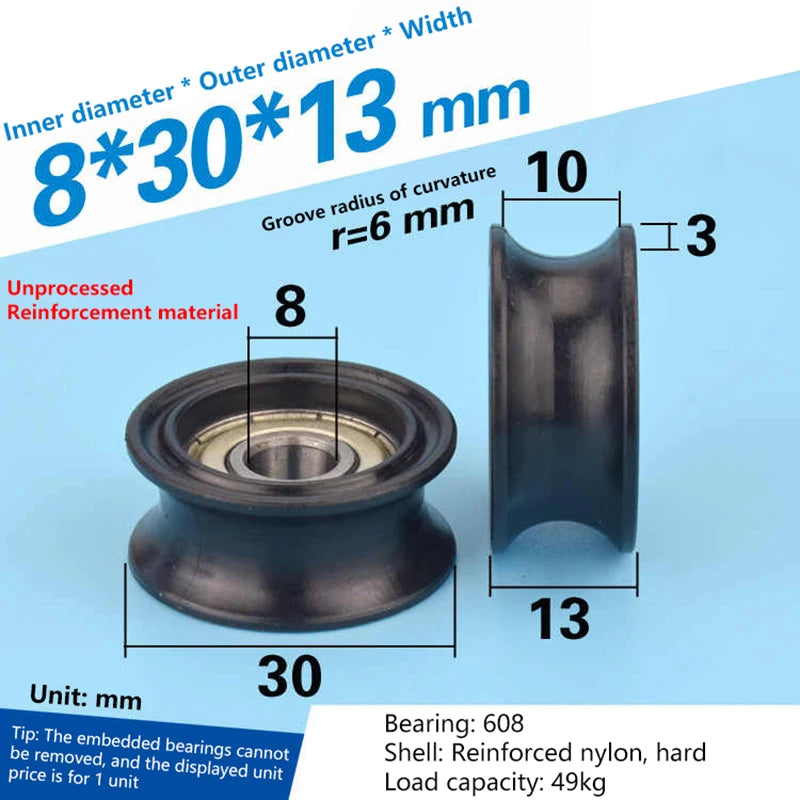 U-Groove Nylon Roller Pulley 608 Bearing 8×30×13mm