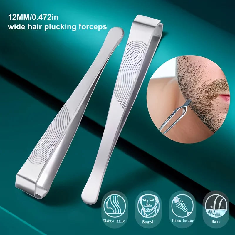 Wide-Jaw Stainless Steel Precision Tweezers – Eyebrow & Beard