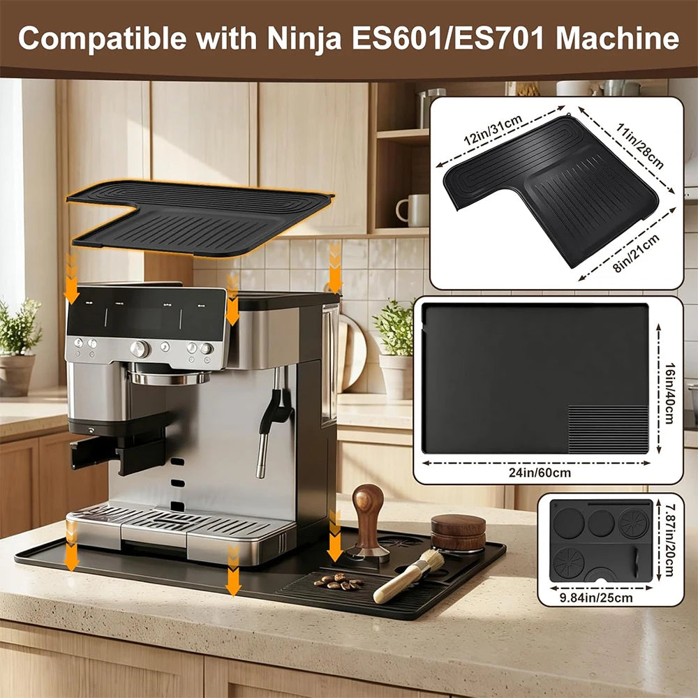 Silicone Coffee Mat Set for Ninja ES601 ES701 – Non-Slip Pad Coffee Machine Mat PRIMED