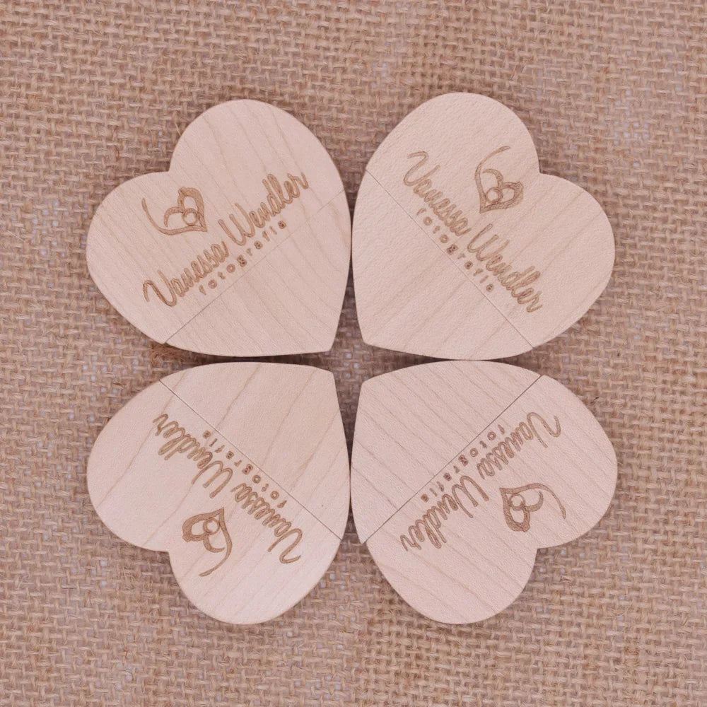 10-Pack Wooden Heart USB 3.0 Flash Drive | Custom Logo Gift USB Flash Drive PRIMED