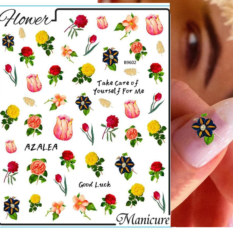 Sunflower Floral 3D Nail Art Water Transfer Decals Stickers