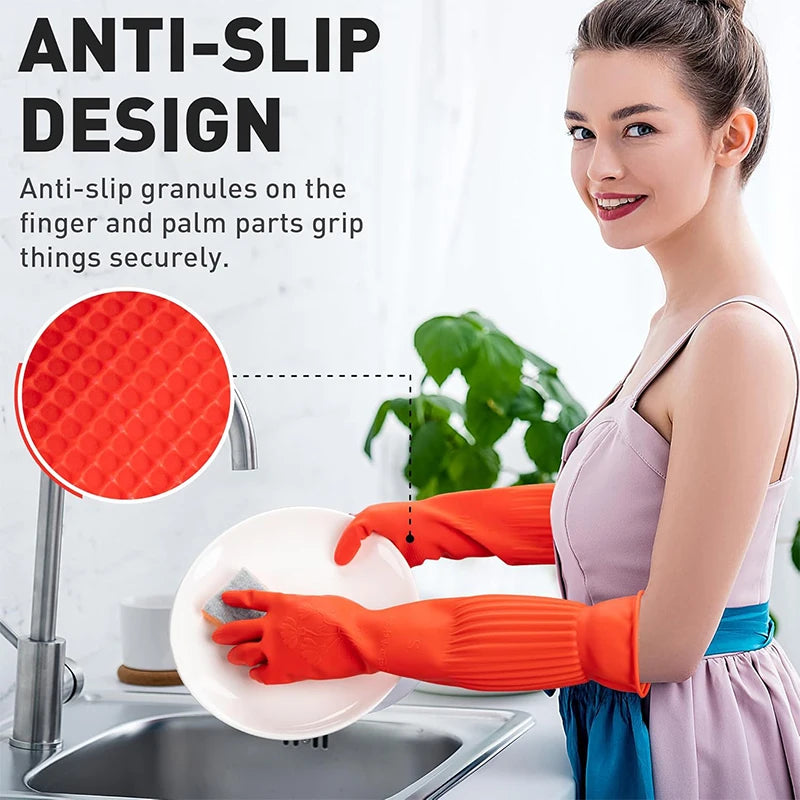 Extra Long Rubber Kitchen Gloves – Non-Slip Reusable Latex Kitchen Cleaning Gloves PRIMED