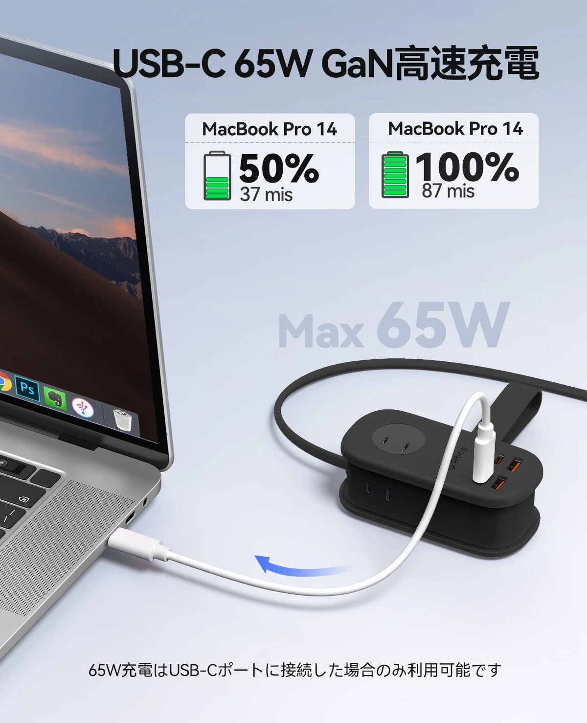 ORICO GaN 65W Power Strip JP Plug – 1 AC 2 USB 2 USB-C GaN Power Strip PRIMED