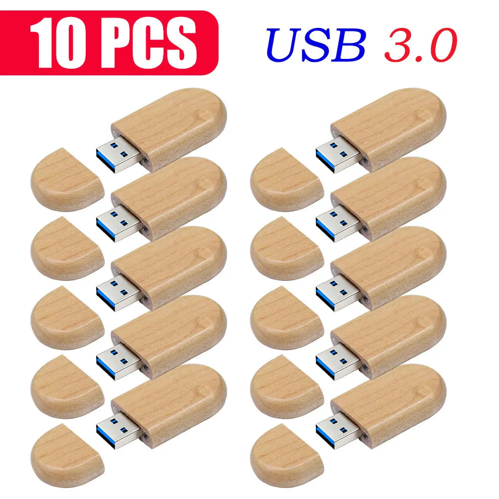10-Pack Bamboo USB 3.0 Flash Drives | Custom Logo 4–128GB USB Flash Drive PRIMED 128 GB Maple no box